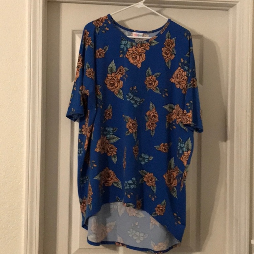 LuLaRoe Blue and Orange Boxy Short Sleeve Tee
